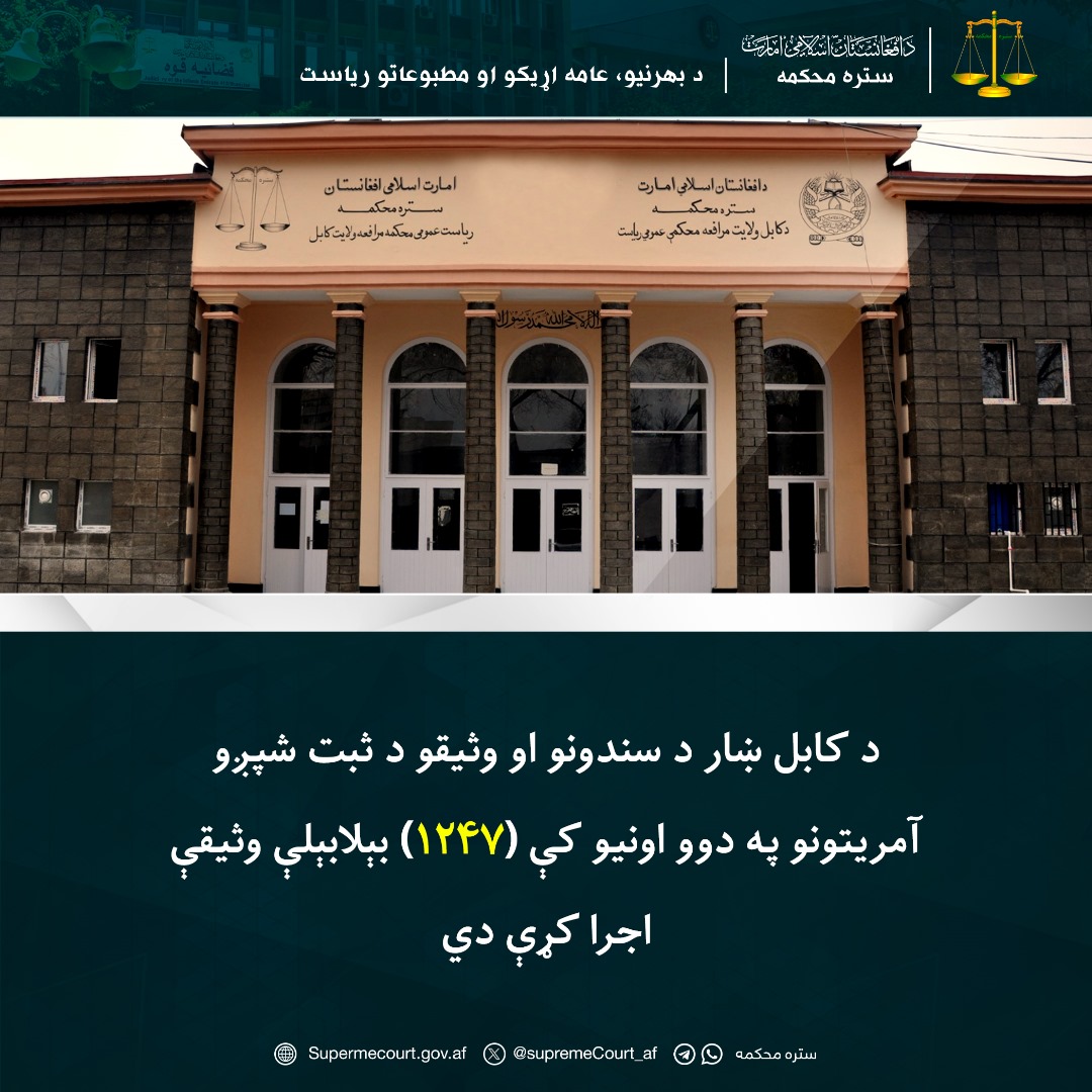 د کابل ښار د سندونو او وثیقو د ثبت شپږو آمریتونو په دوو اونيو کې (۱۲۴۷) بېلابېلې وثیقې اجرا کړې دي