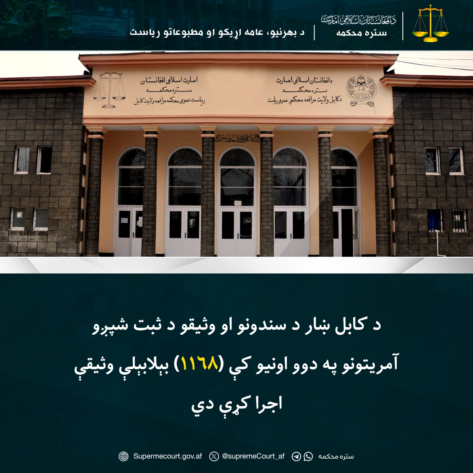 د کابل ښار د سندونو او وثیقو د ثبت شپږو آمریتونو په دوو اونيو کې (۱۱۶۸) بېلابېلې وثیقې اجرا کړې دي
