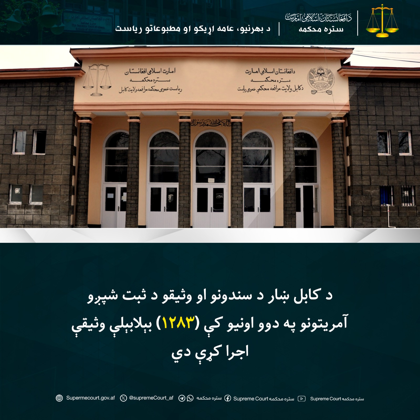 د کابل ښار د سندونو او وثیقو د ثبت شپږو آمریتونو په دوو اونيو کې (۱۲۸۳) بېلابېلې وثیقې اجرا کړې دي