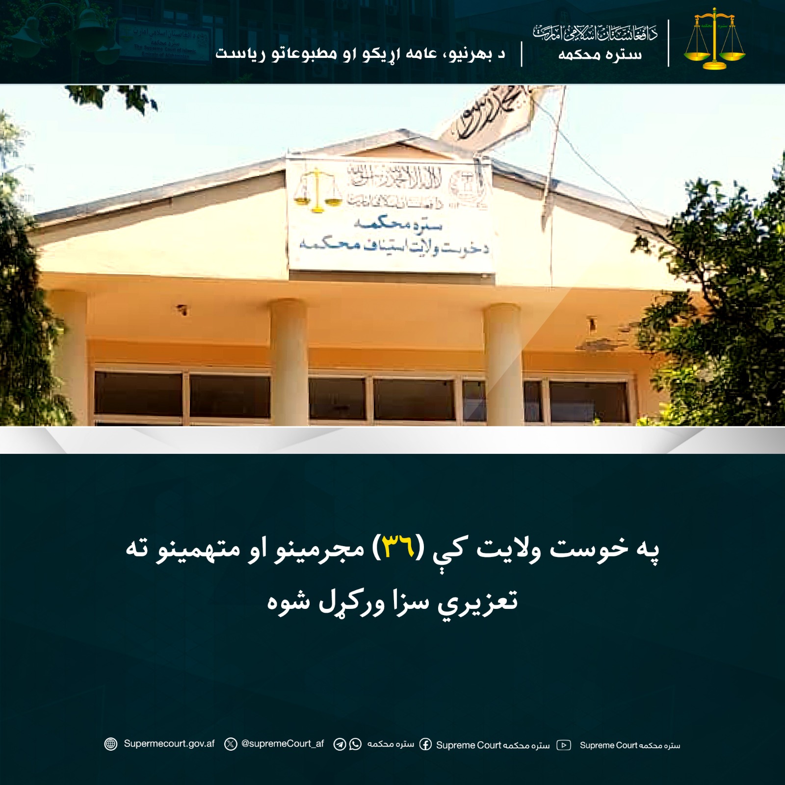 په خوست ولایت کې (۳۶) مجرمينو او متهمينو ته تعزیري سزا ورکړل شوه