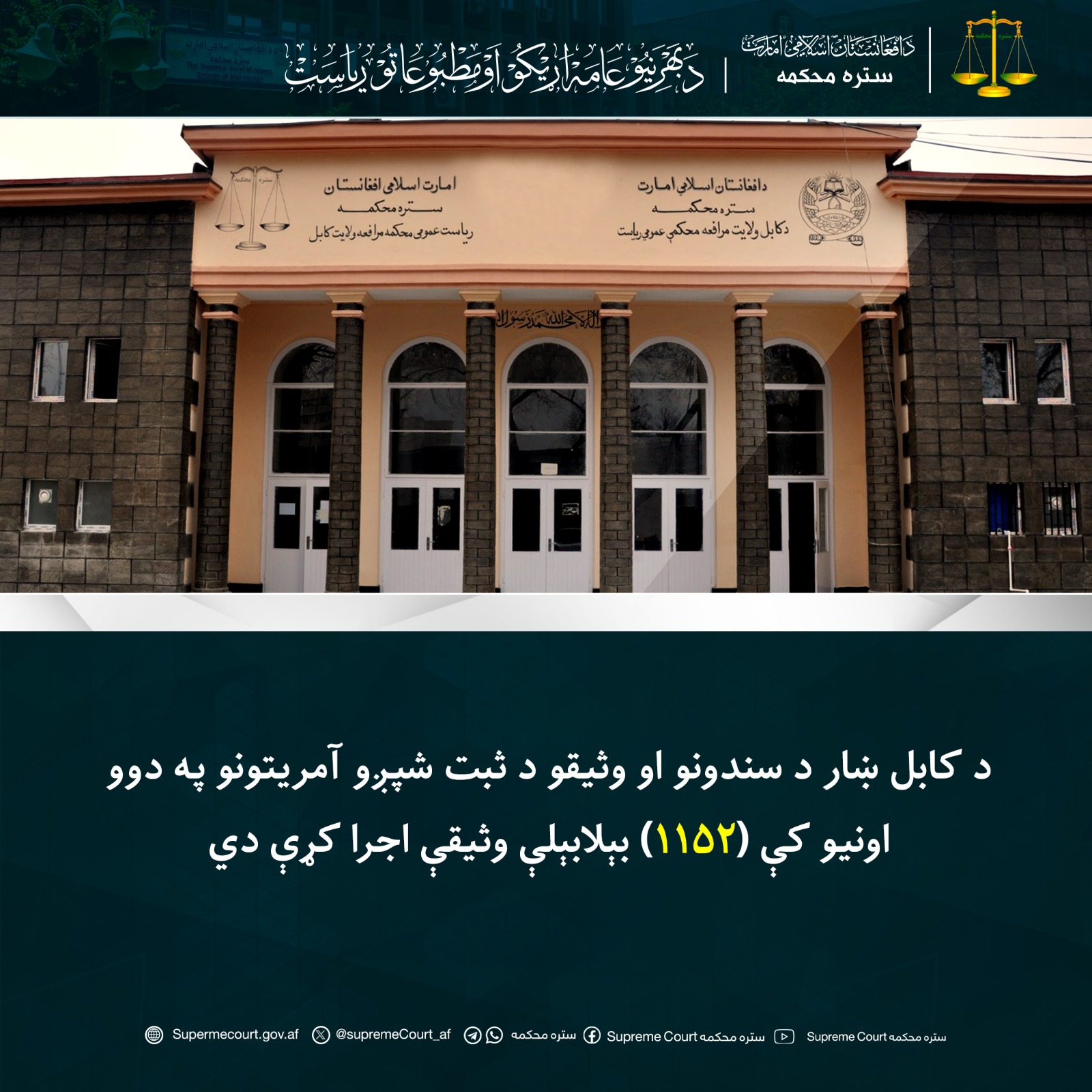 د کابل ښار د سندونو او وثیقو د ثبت شپږو آمریتونو په دوو اونيو کې (۱۱۵۲) بېلابېلې وثیقې اجرا کړې دي