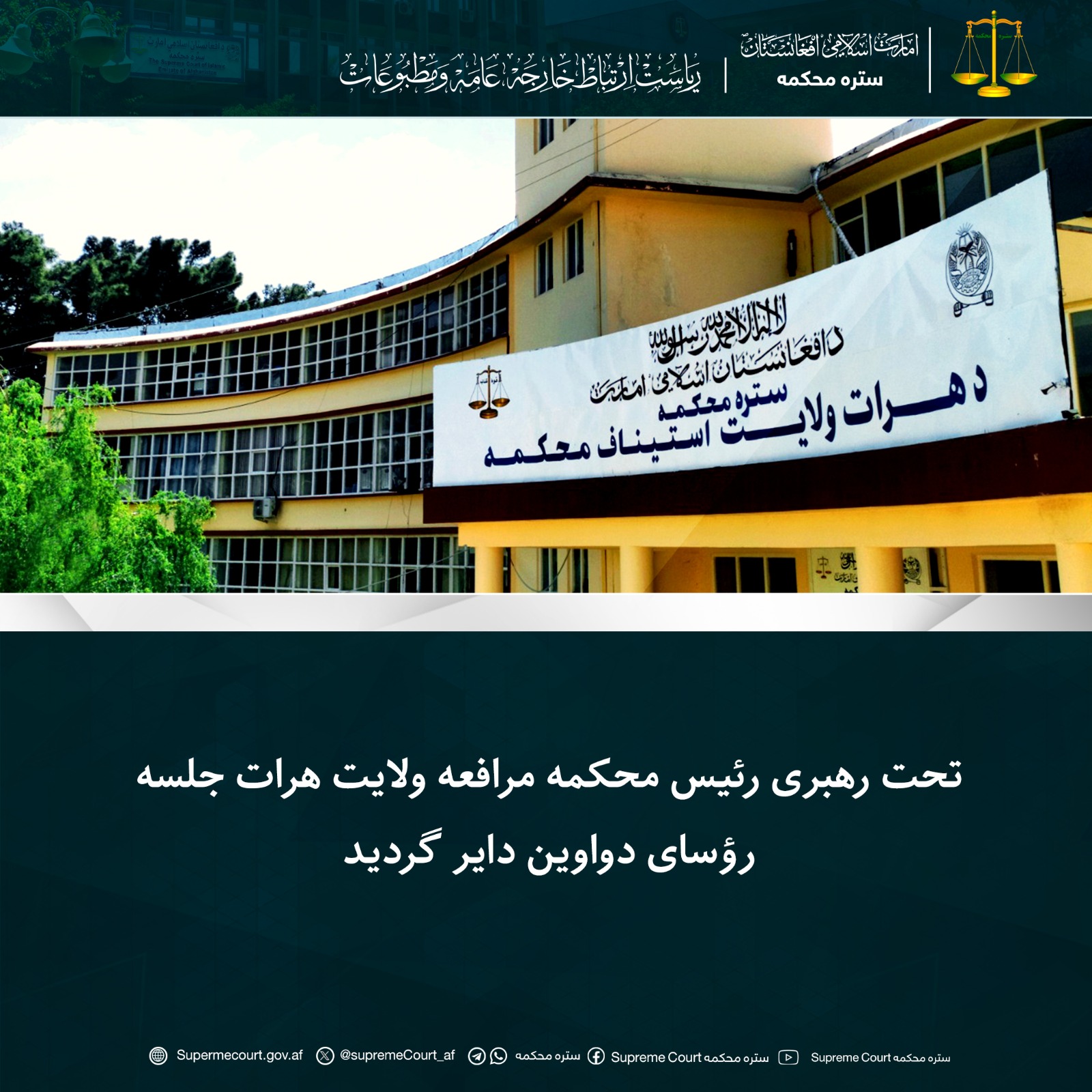 تحت رهبری رئیس محکمه مرافعه ولایت هرات جلسه رؤسای دواوین دایر گردید