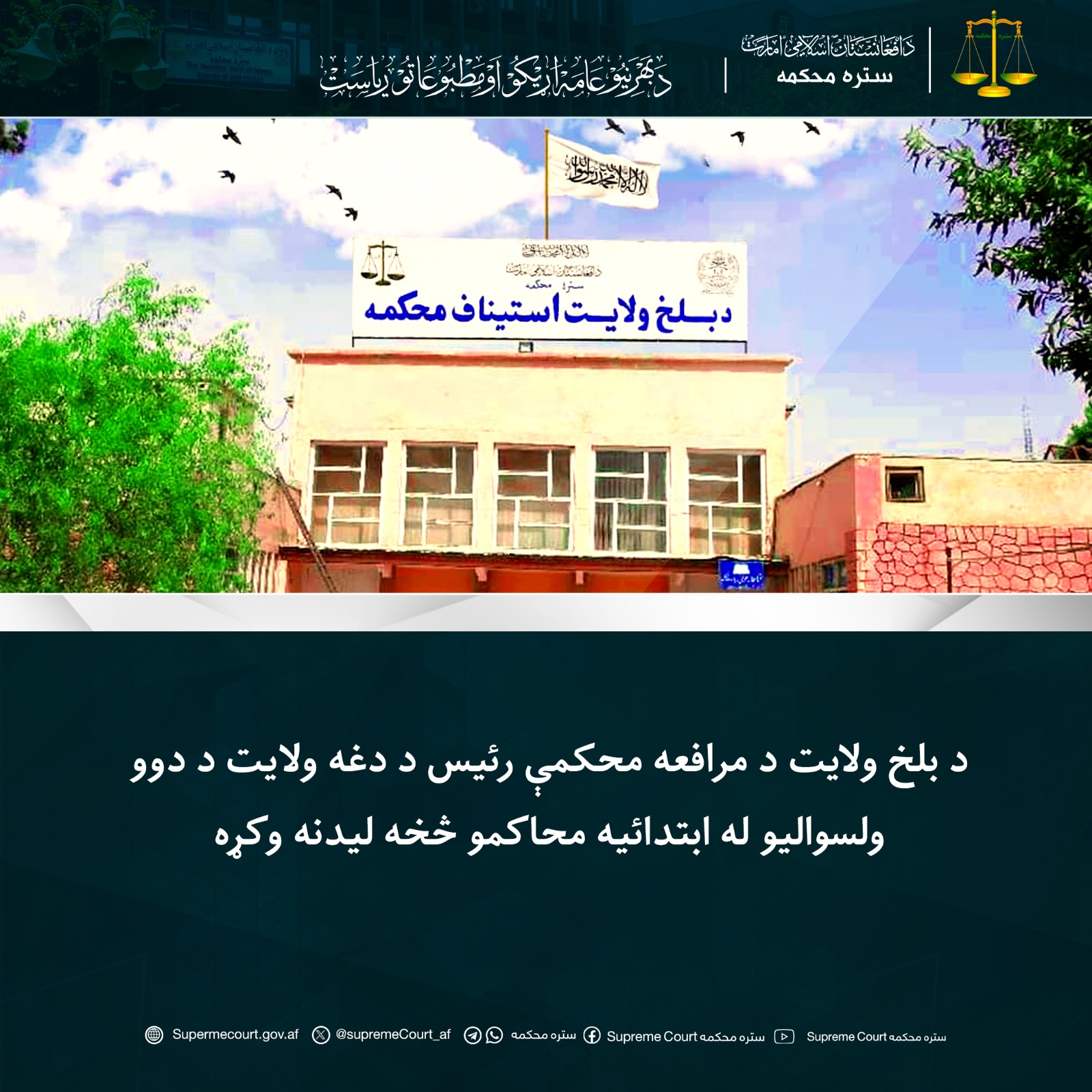 د بلخ ولايت د مرافعه محکمې رئيس د دغه ولایت د دوو ولسوالیو له ابتدائیه محاکمو څخه لیدنه وکړه‎